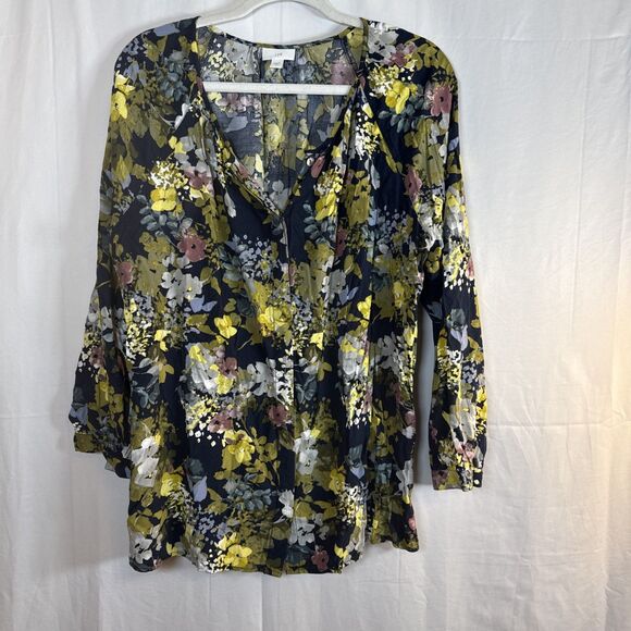 J. Jill Shirt Womens Blue Floral Long Sleeve Button Up Blouse Size XL Preowned - Picture 3 of 12